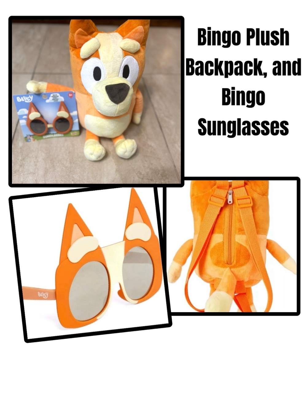 Bluey Bingo Plush Backpack, and Bingo Sunglasses